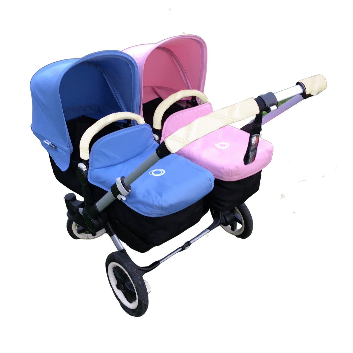 CREAM QUILTED Zip on Handle and 2 Bumper bar covers set (DOUBLE)