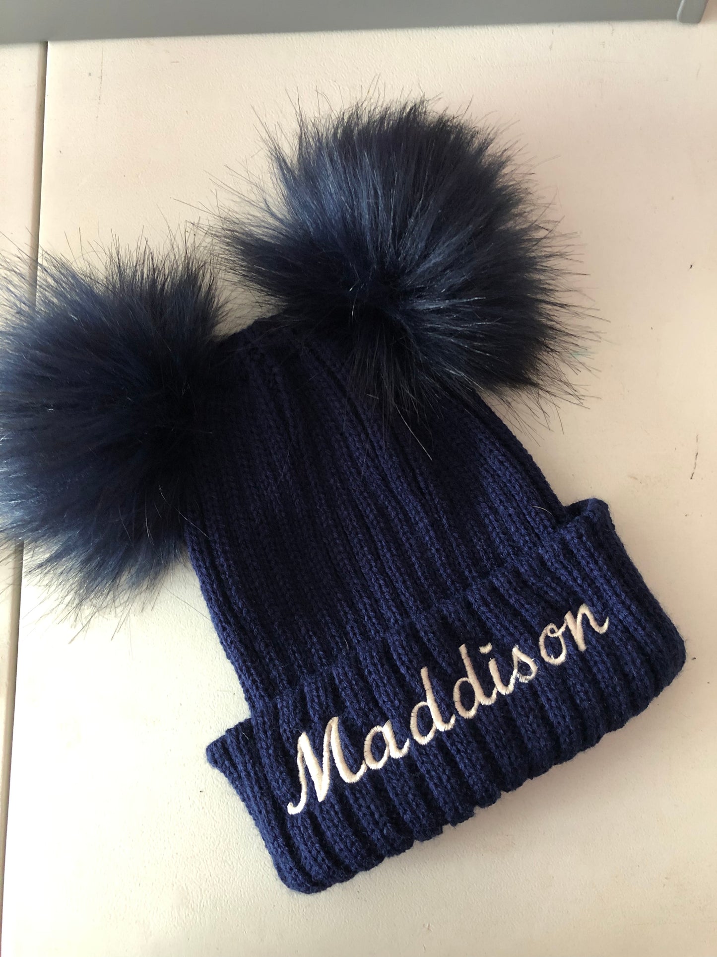 Double Pom Pom hats (with personalised name)